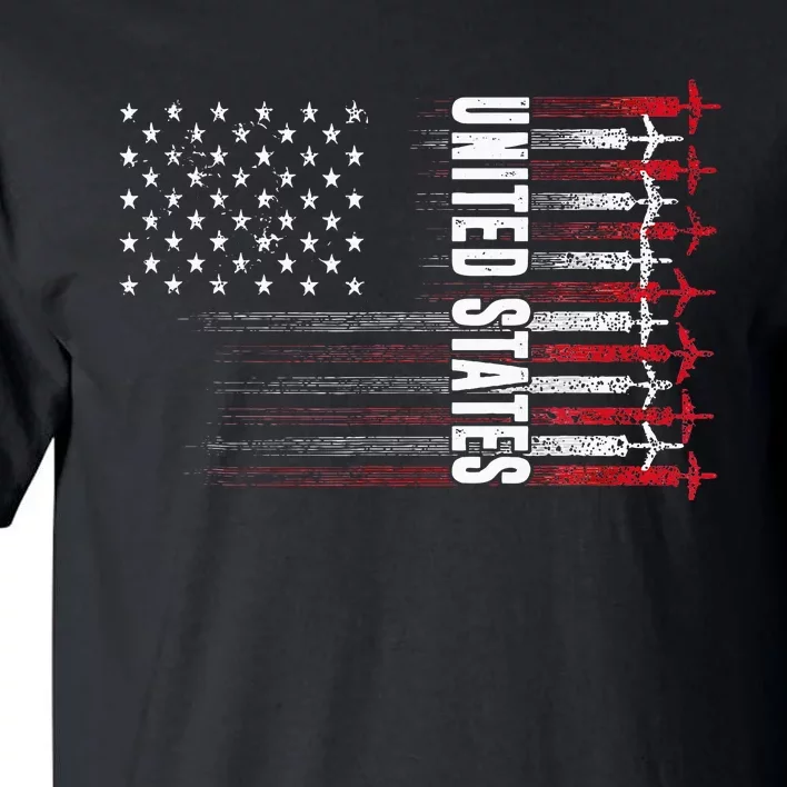 Patriotic Red White Blue Usa Flag Fighter Jets Tall T-Shirt