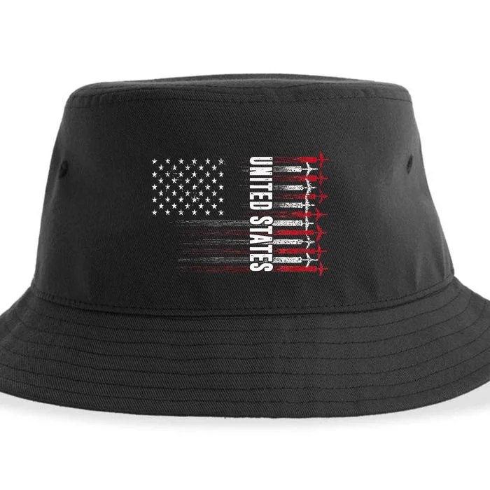 Patriotic Red White Blue Usa Flag Fighter Jets Sustainable Bucket Hat