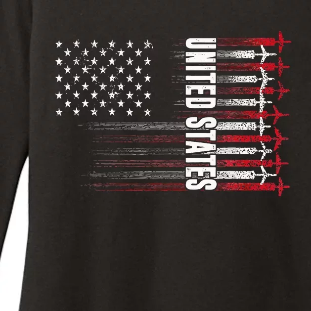 Patriotic Red White Blue Usa Flag Fighter Jets Womens CVC Long Sleeve Shirt