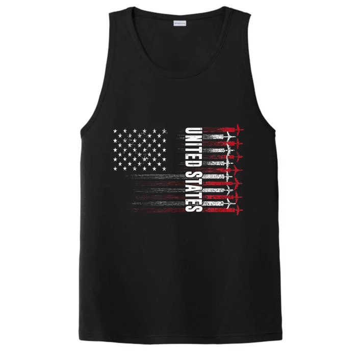 Patriotic Red White Blue Usa Flag Fighter Jets Performance Tank