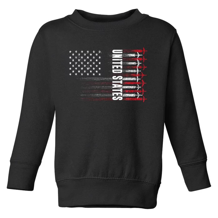 Patriotic Red White Blue Usa Flag Fighter Jets Toddler Sweatshirt