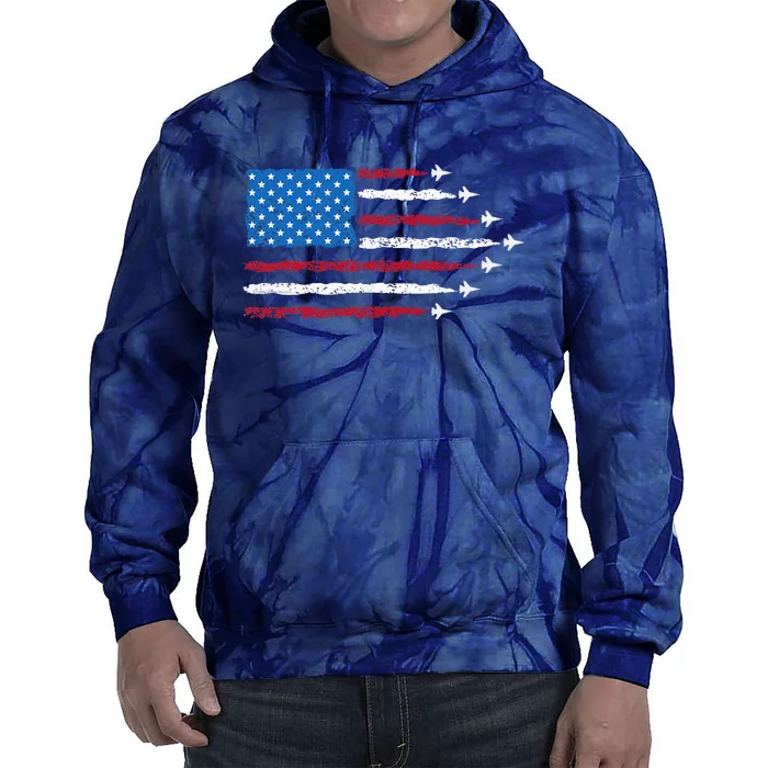 Patriotic Red White Blue Usa Flag Fighter Jets 4th Of July Tie Dye Hoodie