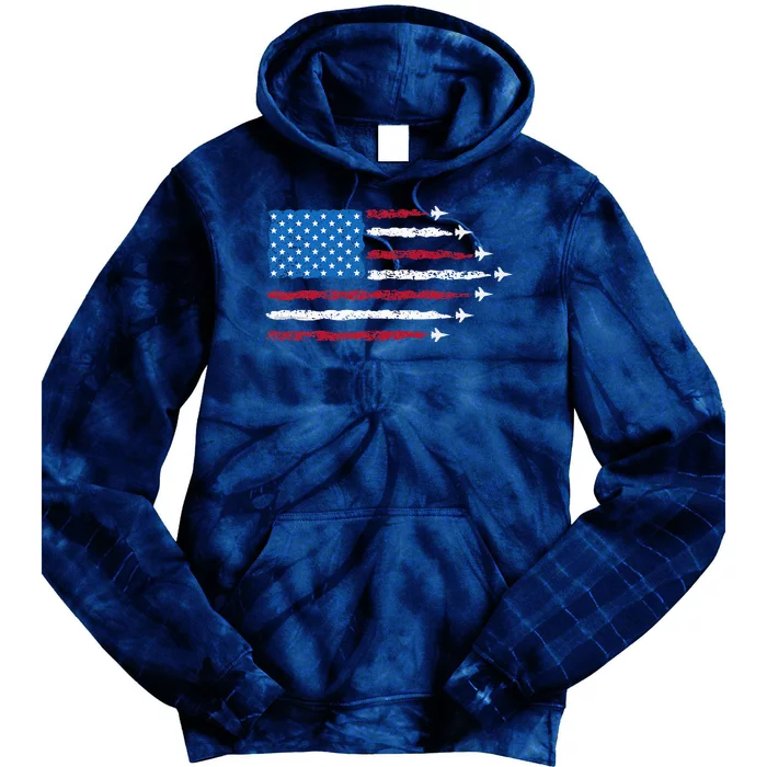 Patriotic Red White Blue Usa Flag Fighter Jets 4th Of July Tie Dye Hoodie