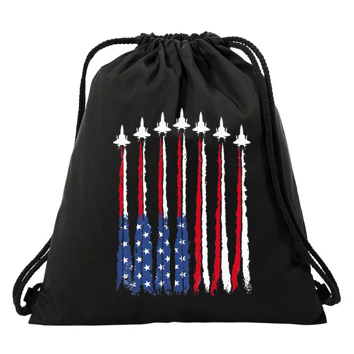 Patriotic Red White Blue Usa Flag Fighter Jets 4th Of July Drawstring Bag