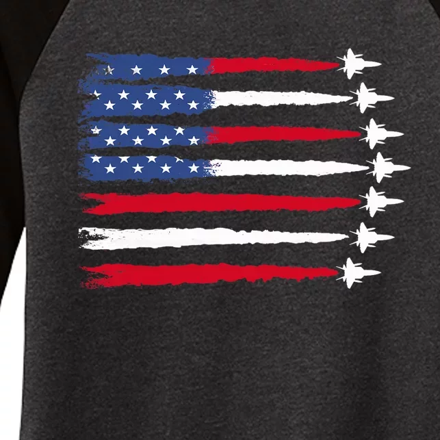 Patriotic Red White Blue Usa Flag Fighter Jets 4th Of July Women's Tri-Blend 3/4-Sleeve Raglan Shirt