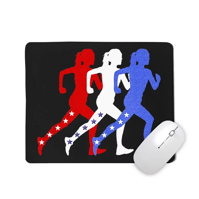 Patriotic Red White & Blue Stars Running Women N Runner Mousepad