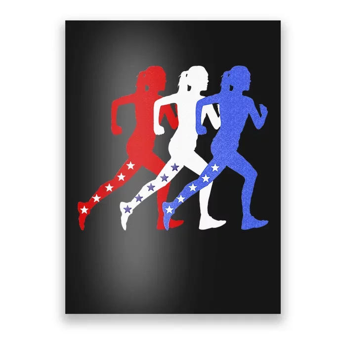 Patriotic Red White & Blue Stars Running Women N Runner Poster