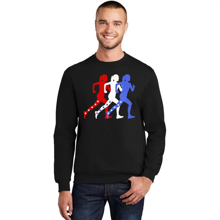 Patriotic Red White & Blue Stars Running Women N Runner Tall Sweatshirt