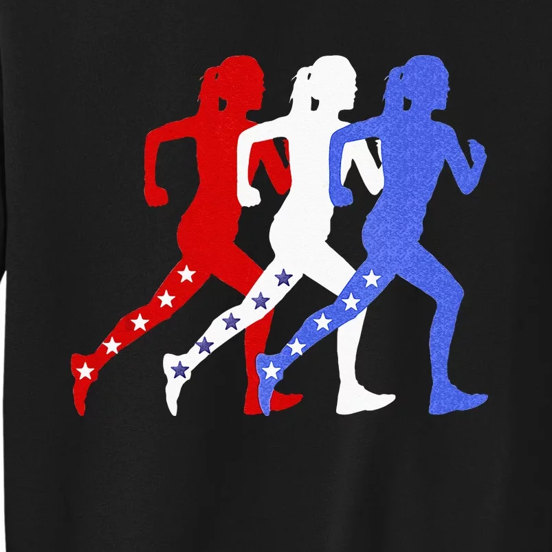 Patriotic Red White & Blue Stars Running Women N Runner Tall Sweatshirt