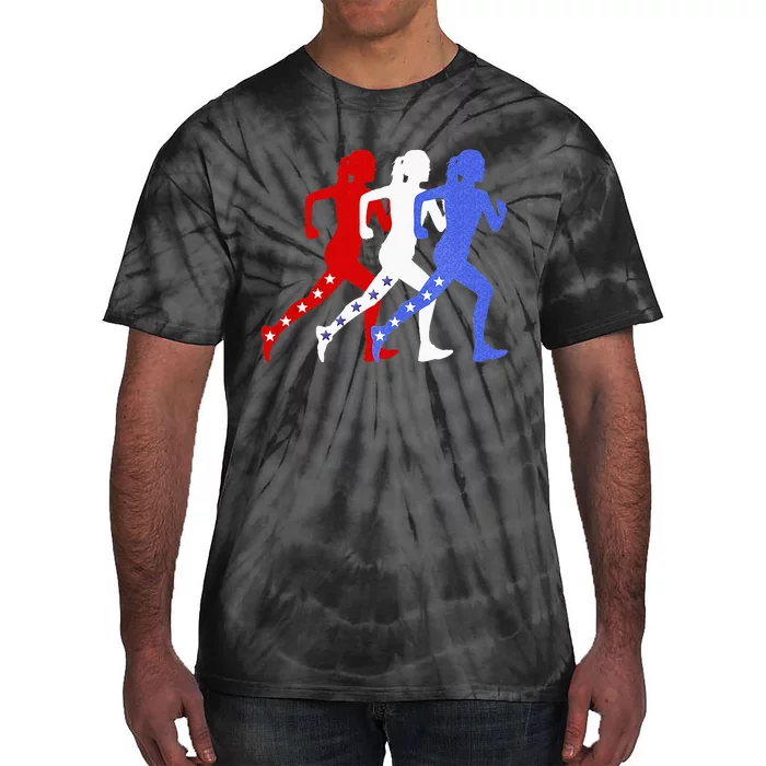 Patriotic Red White & Blue Stars Running Women N Runner Tie-Dye T-Shirt