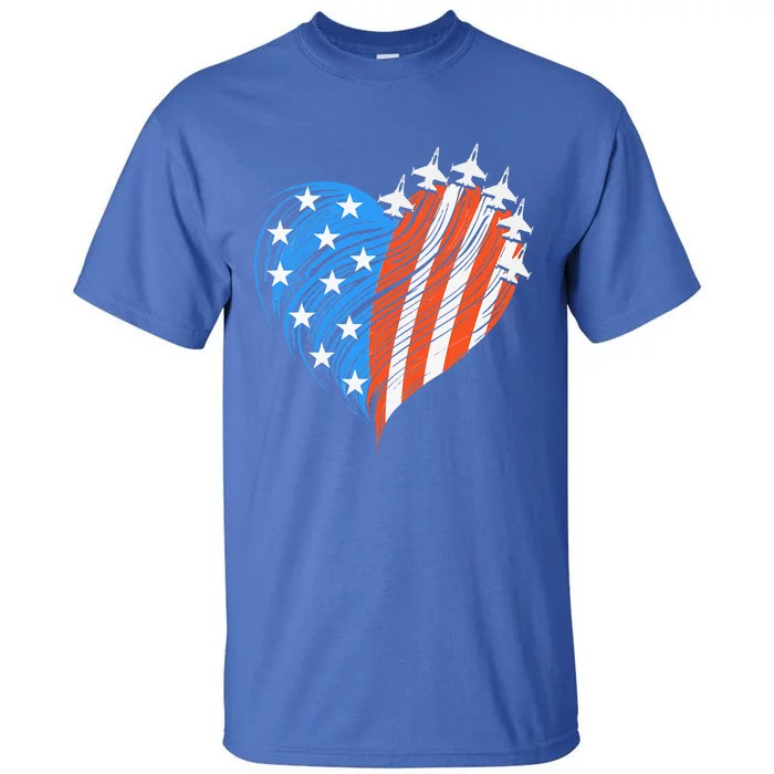 Patriotic Red White Blue Usa Flag Fighter Jets Tall T-Shirt