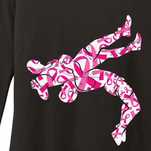 Pink Ribbon Wrestling Breast Cancer Awareness Support Mom Womens CVC Long Sleeve Shirt