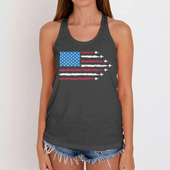 Patriotic Red White Blue Usa Flag Fighter Jets 4th Of July Women's Knotted Racerback Tank