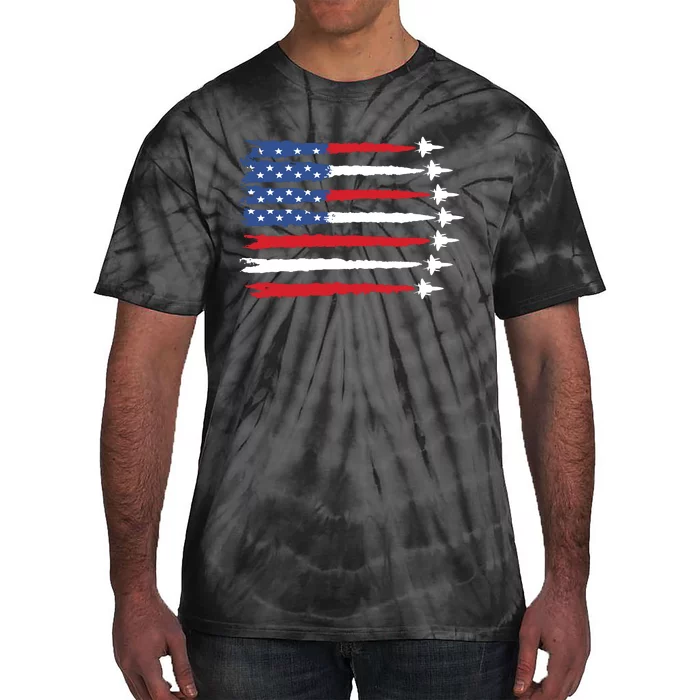 Patriotic Red White Blue Usa Flag Fighter Jets Tie-Dye T-Shirt