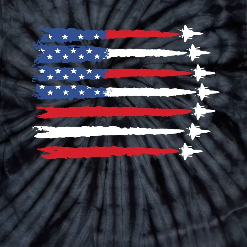 Patriotic Red White Blue Usa Flag Fighter Jets Tie-Dye T-Shirt