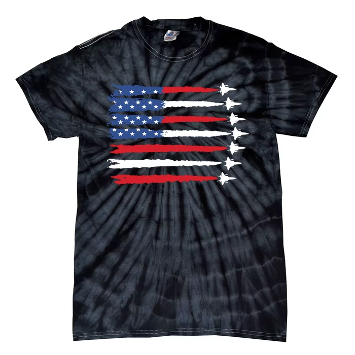 Patriotic Red White Blue Usa Flag Fighter Jets Tie-Dye T-Shirt