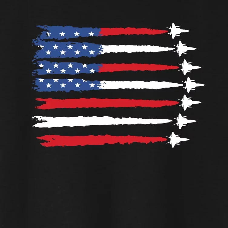 Patriotic Red White Blue Usa Flag Fighter Jets Women's Crop Top Tee