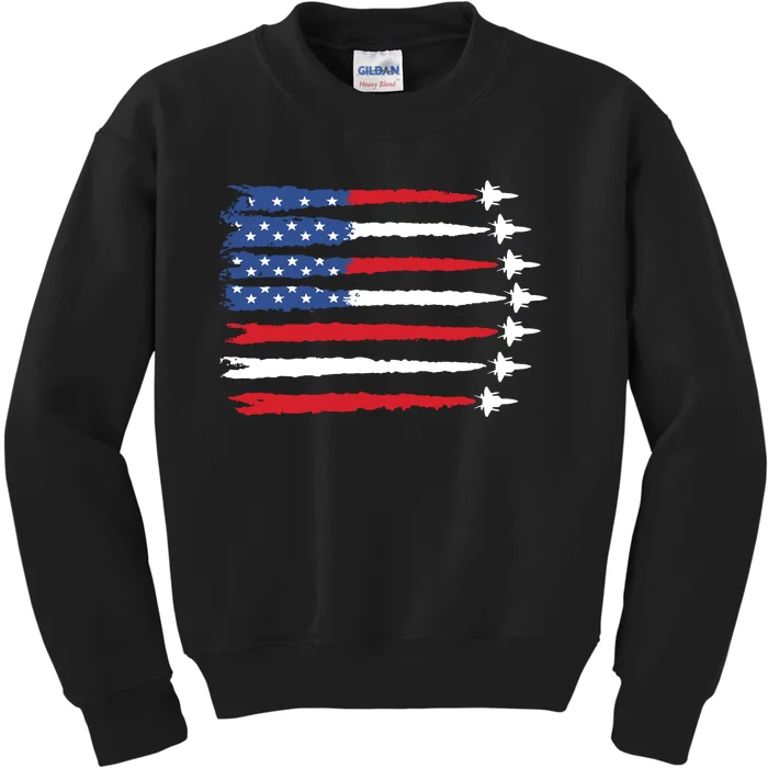 Patriotic Red White Blue Usa Flag Fighter Jets Kids Sweatshirt