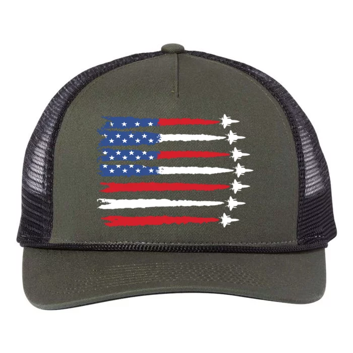 Patriotic Red White Blue Usa Flag Fighter Jets Retro Rope Trucker Hat Cap