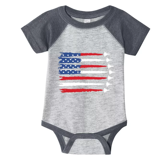 Patriotic Red White Blue Usa Flag Fighter Jets Infant Baby Jersey Bodysuit