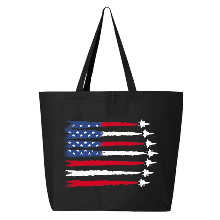 Patriotic Red White Blue Usa Flag Fighter Jets 4th Of July 25L Jumbo Tote