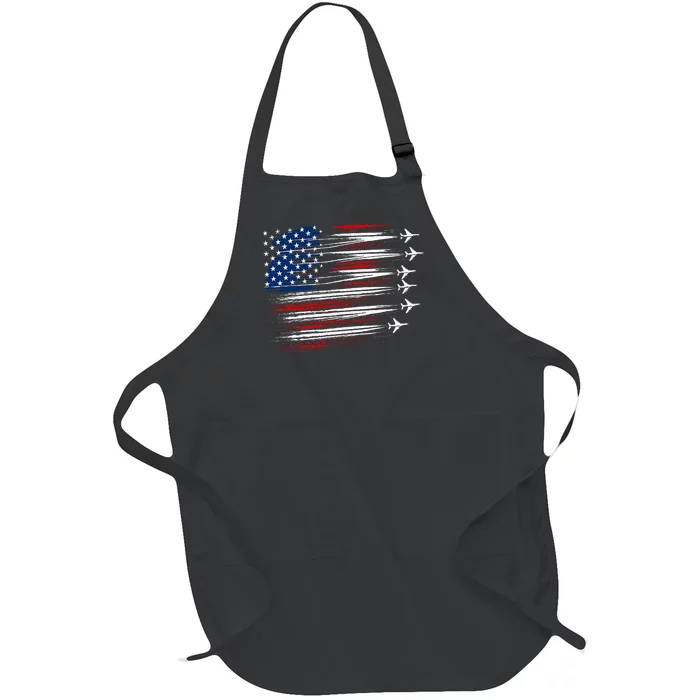 Patriotic Red White Blue Usa Flag Fighter Jets Full-Length Apron With Pocket