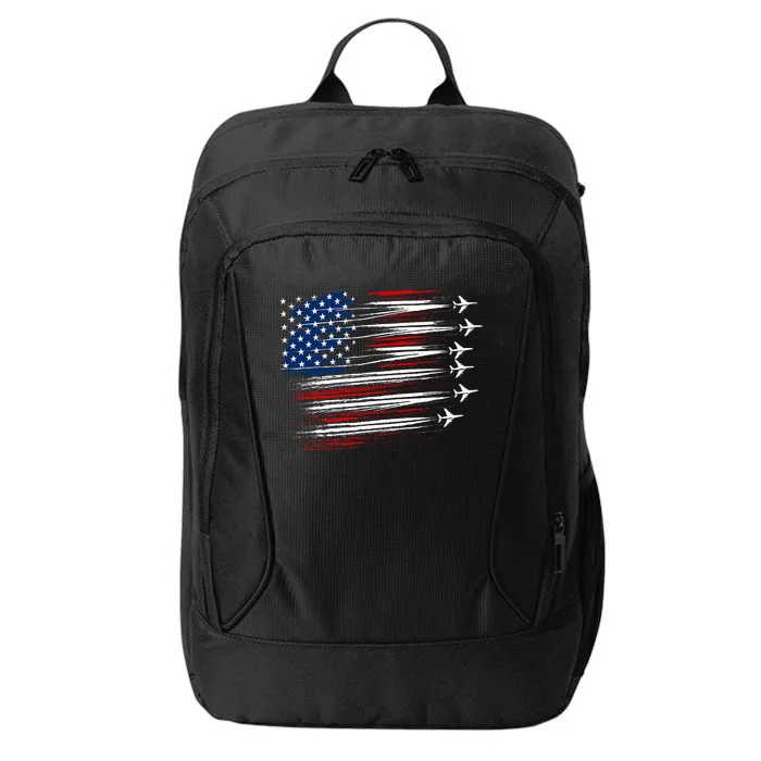 Patriotic Red White Blue Usa Flag Fighter Jets City Backpack