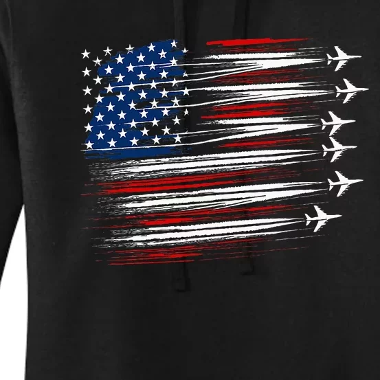 Patriotic Red White Blue Usa Flag Fighter Jets Women's Pullover Hoodie