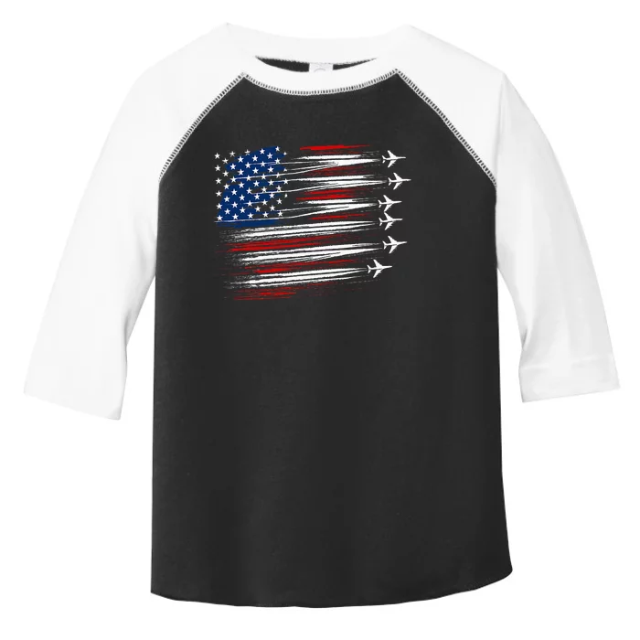 Patriotic Red White Blue Usa Flag Fighter Jets Toddler Fine Jersey T-Shirt