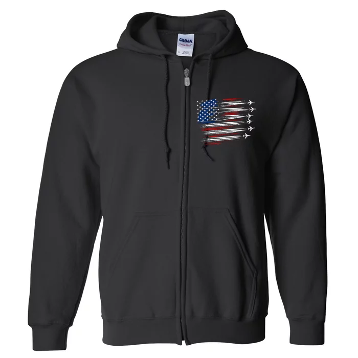 Patriotic Red White Blue Usa Flag Fighter Jets Full Zip Hoodie