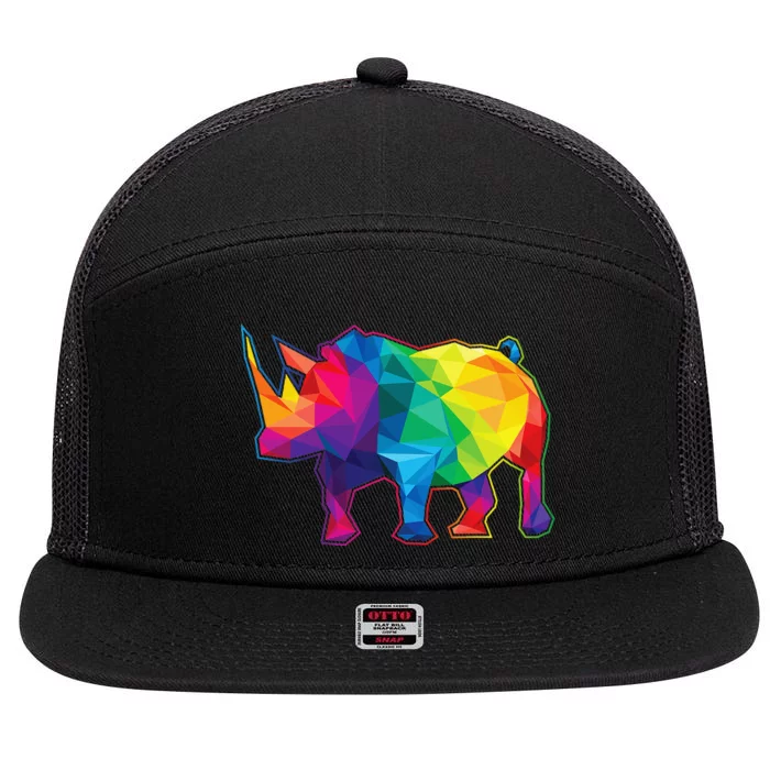 Polygonal Rhinoceros Zoologist Rhino Safari Animal Lover 7 Panel Mesh Trucker Snapback Hat