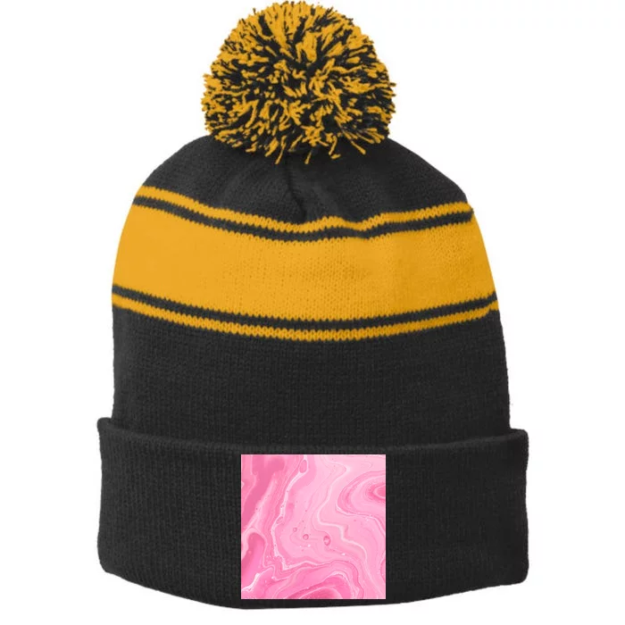 Pink Sublimation 2 Stripe Pom Pom Beanie