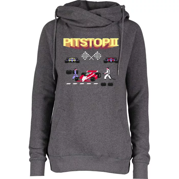 Pit Stop 2 Retro Theme Womens Funnel Neck Pullover Hood