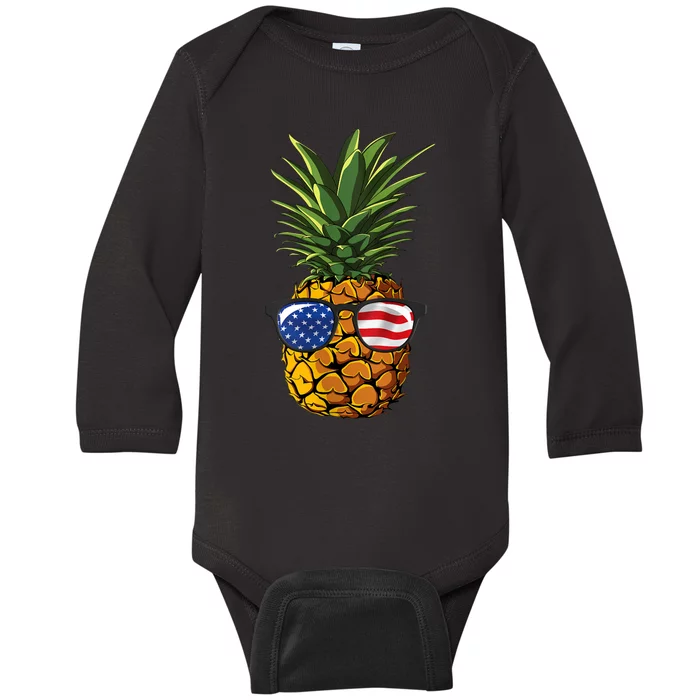 Pineapple Sunglasses 4th Of July Aloha Beaches Baby Long Sleeve Bodysuit