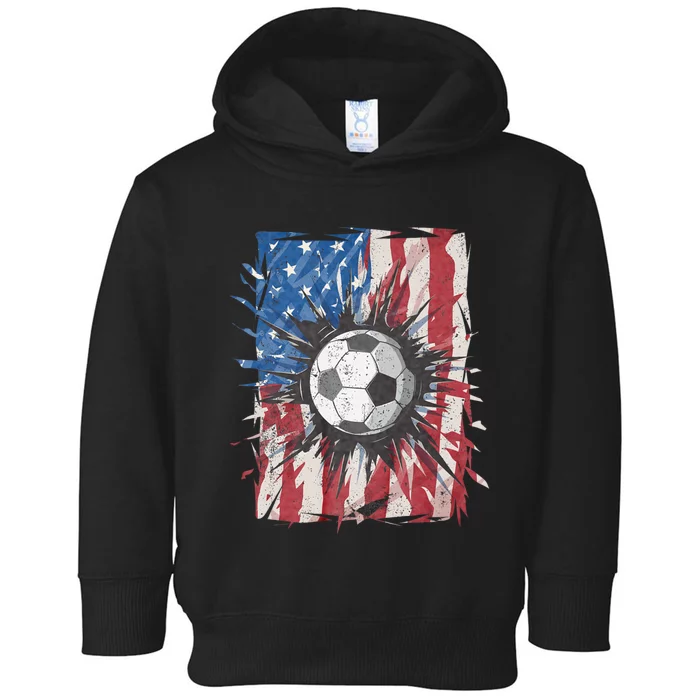 Patriotic Soccer 4th Of July Usa American Flag Toddler Hoodie