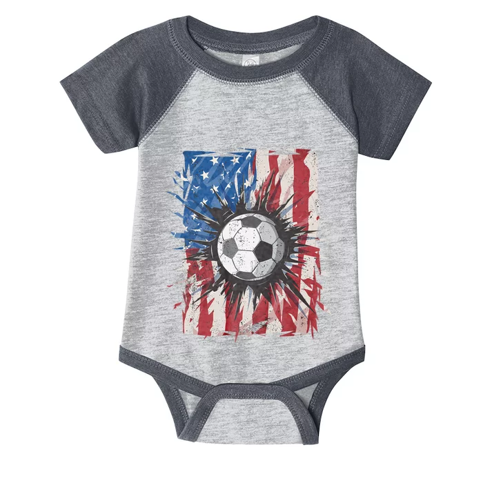 Patriotic Soccer 4th Of July Usa American Flag Infant Baby Jersey Bodysuit