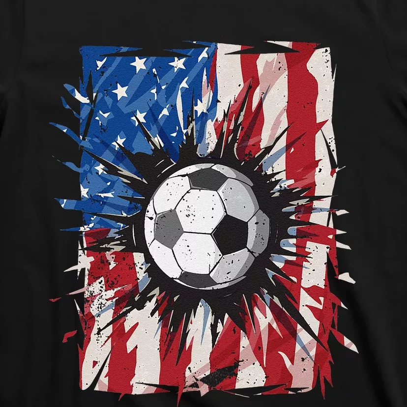 Patriotic Soccer 4th of July  USA American Flag T-Shirt