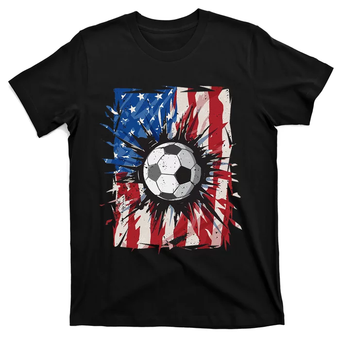 Patriotic Soccer 4th of July  USA American Flag T-Shirt