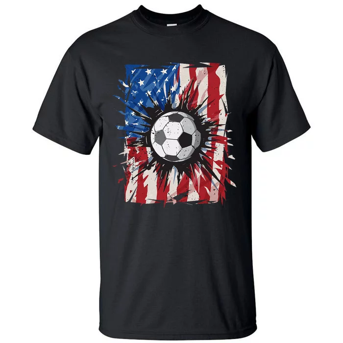 Patriotic Soccer 4th of July  USA American Flag Tall T-Shirt