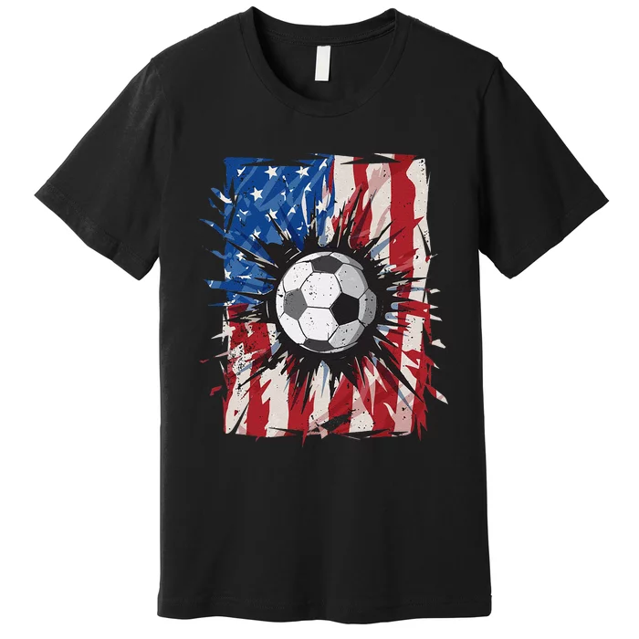 Patriotic Soccer 4th of July  USA American Flag Premium T-Shirt