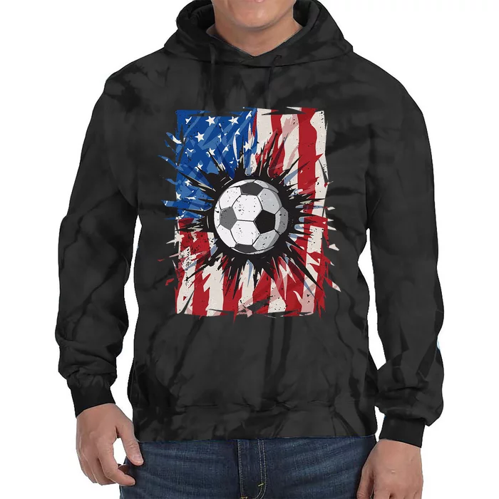 Patriotic Soccer 4th of July  USA American Flag Tie Dye Hoodie