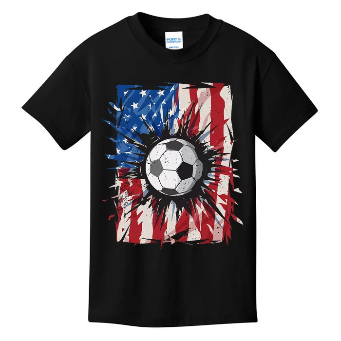 Patriotic Soccer 4th of July  USA American Flag Kids T-Shirt