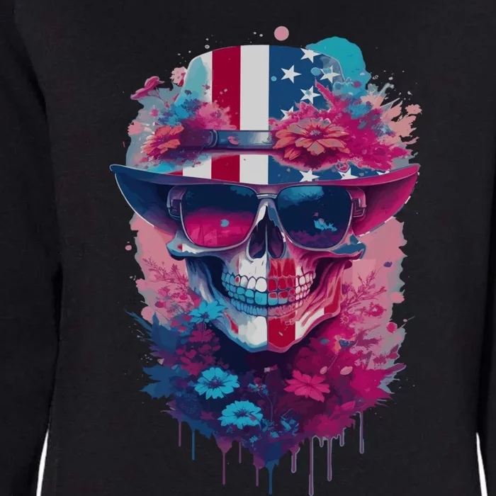 Patriotic Skull 4th Of July Uncle Sam Skull American Flag Gift Womens California Wash Sweatshirt