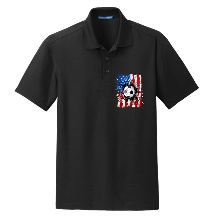 Patriotic Soccer 4th Of July Usa American Flag Dry Zone Grid Performance Polo