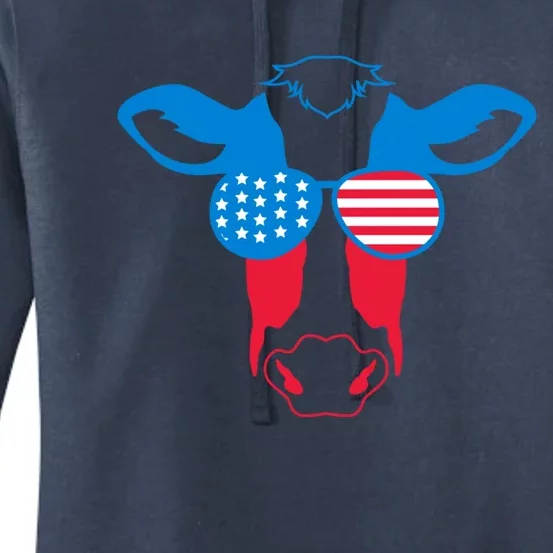 Patriotic Symbol 4th Of July Cow American Flag Meaningful Gift Women's Pullover Hoodie