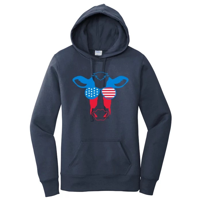 Patriotic Symbol 4th Of July Cow American Flag Meaningful Gift Women's Pullover Hoodie