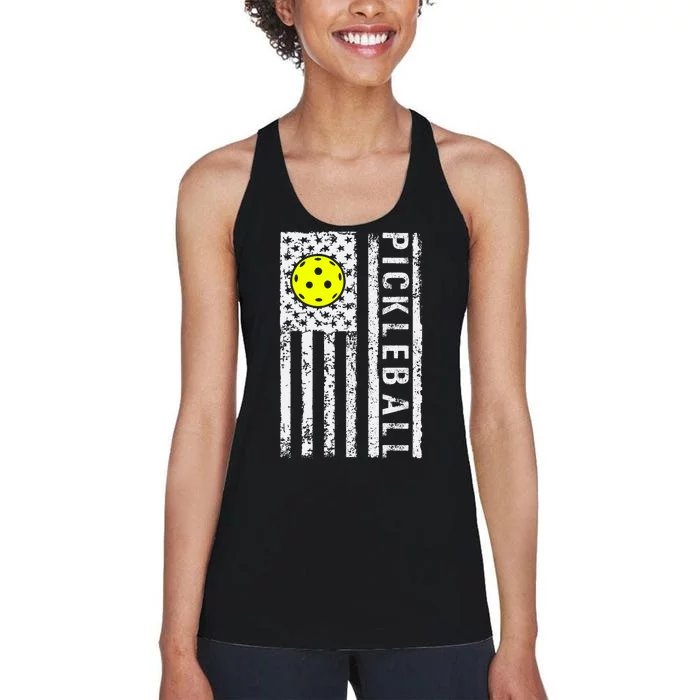 Pickleball Shirt American Flag Pickleball Player Gift Women's Racerback Tank