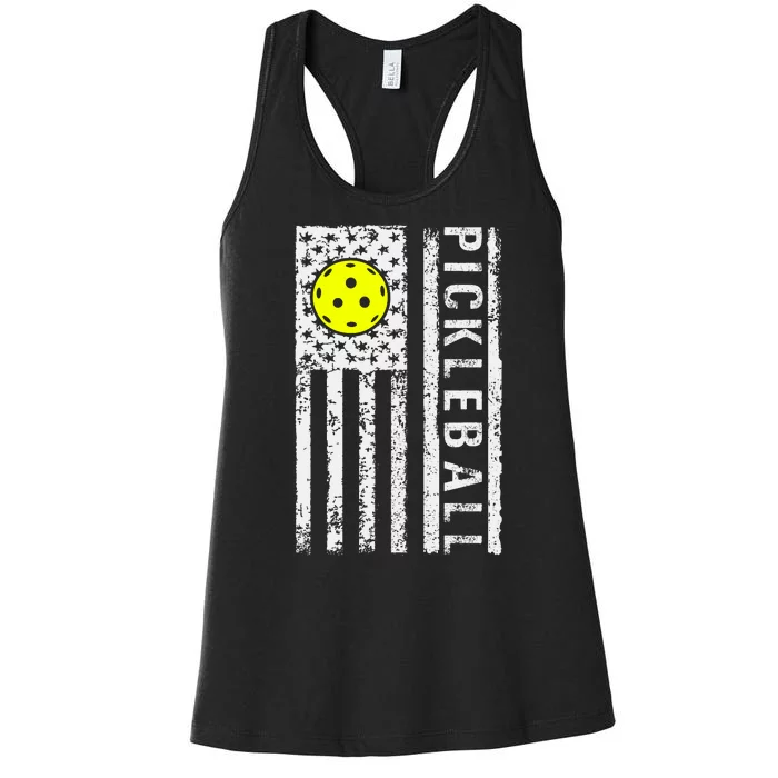 Pickleball Shirt American Flag Pickleball Player Gift Women's Racerback Tank