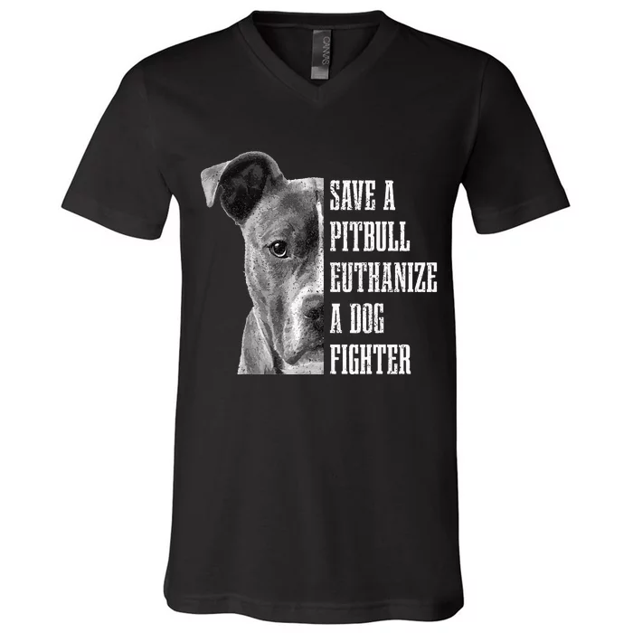 Pitbull Save A Pitbull Funny Dog Rescue Pitbull Mom Dad V-Neck T-Shirt