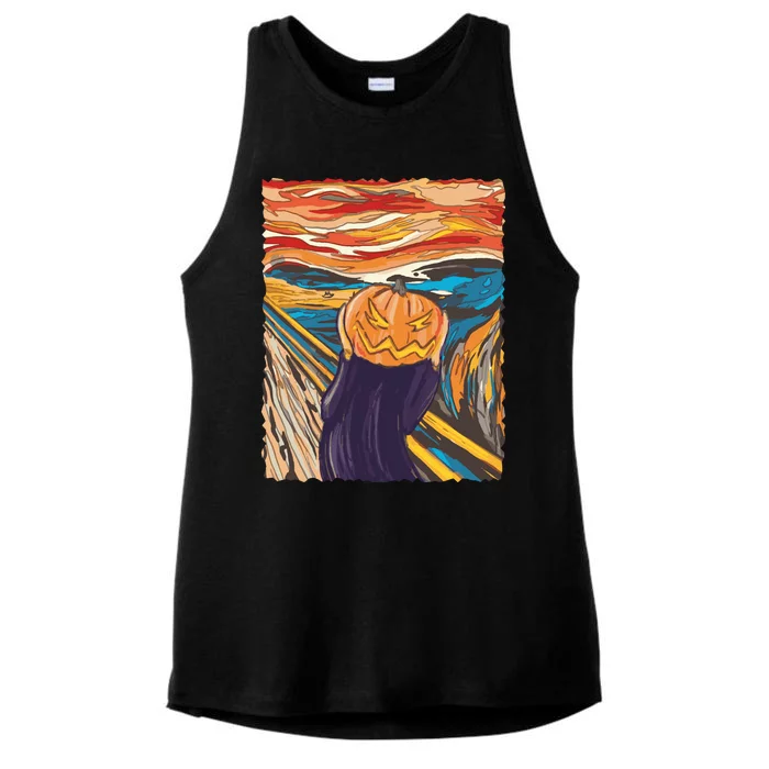 Pumpkin Scream Art Painting Parody Ladies Tri-Blend Wicking Tank